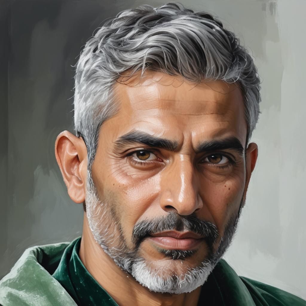 Elegant Man with Silver Hair in Impasto Painting
