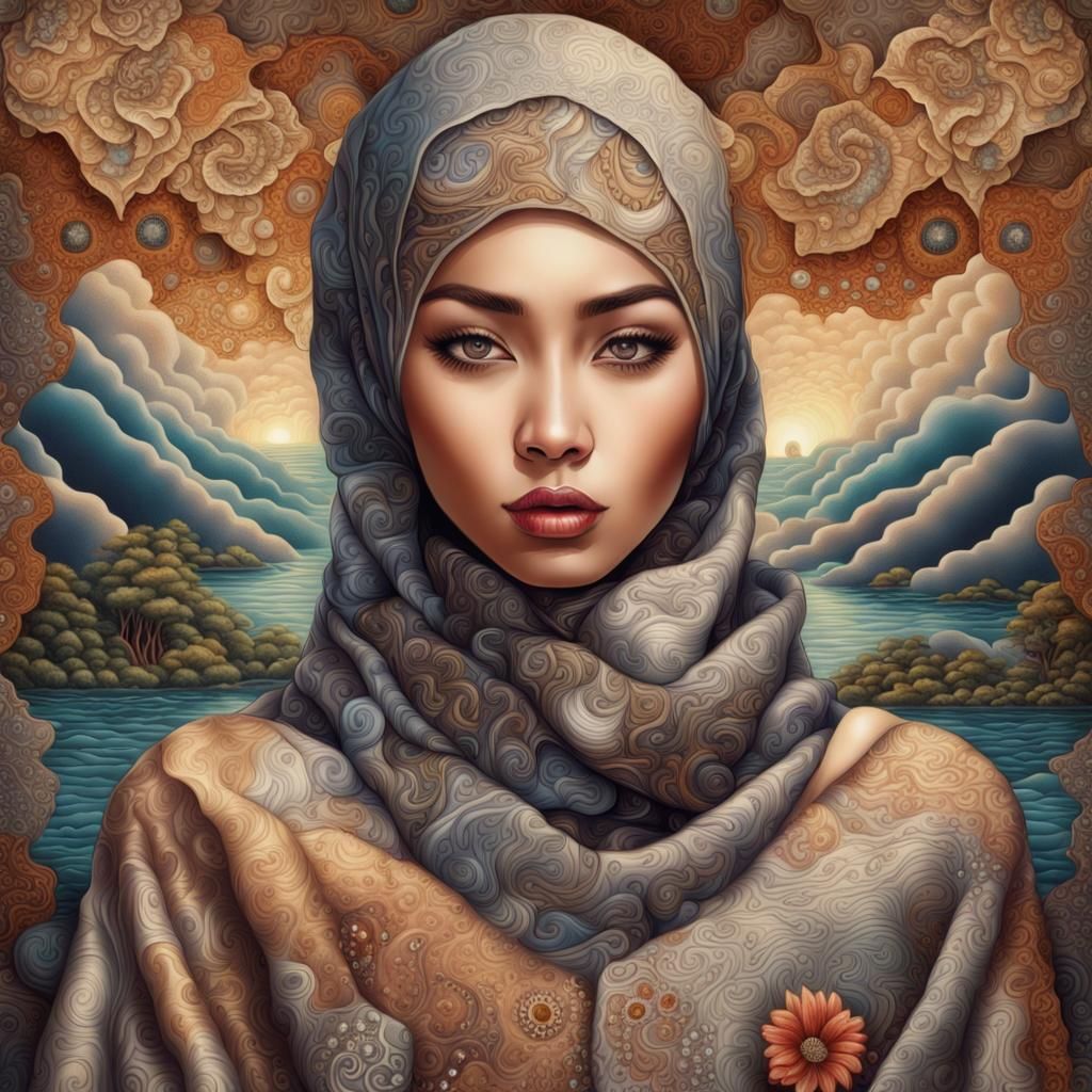 Indonesian Woman in Embroidered Dress: Surrealist Digital Ar...