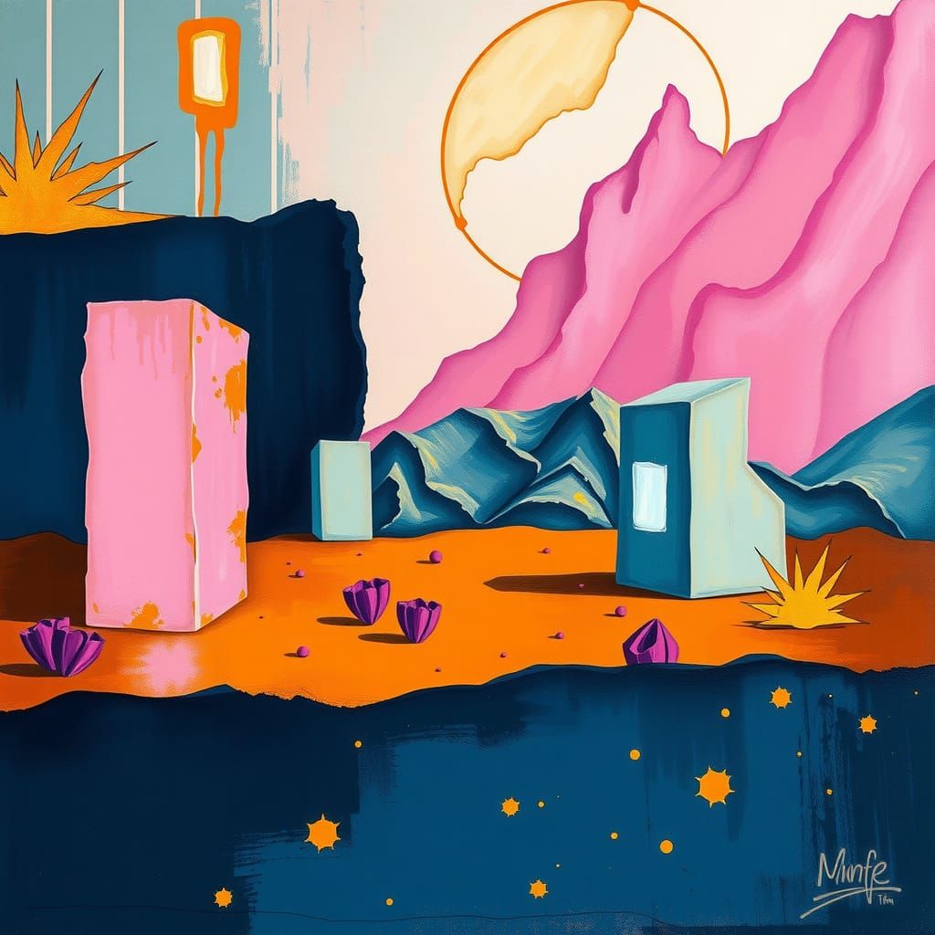 Surrealist Masterpiece in Gouache with L Composition