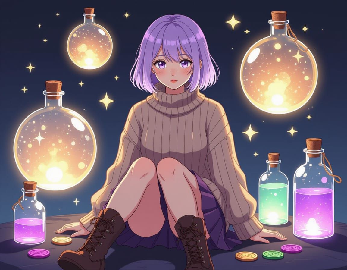 Magical Alchemist in Cel-Shaded Anime Style