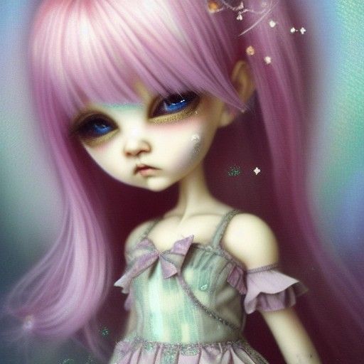 Ethereal Pastel Goth Chibi Doll Crying