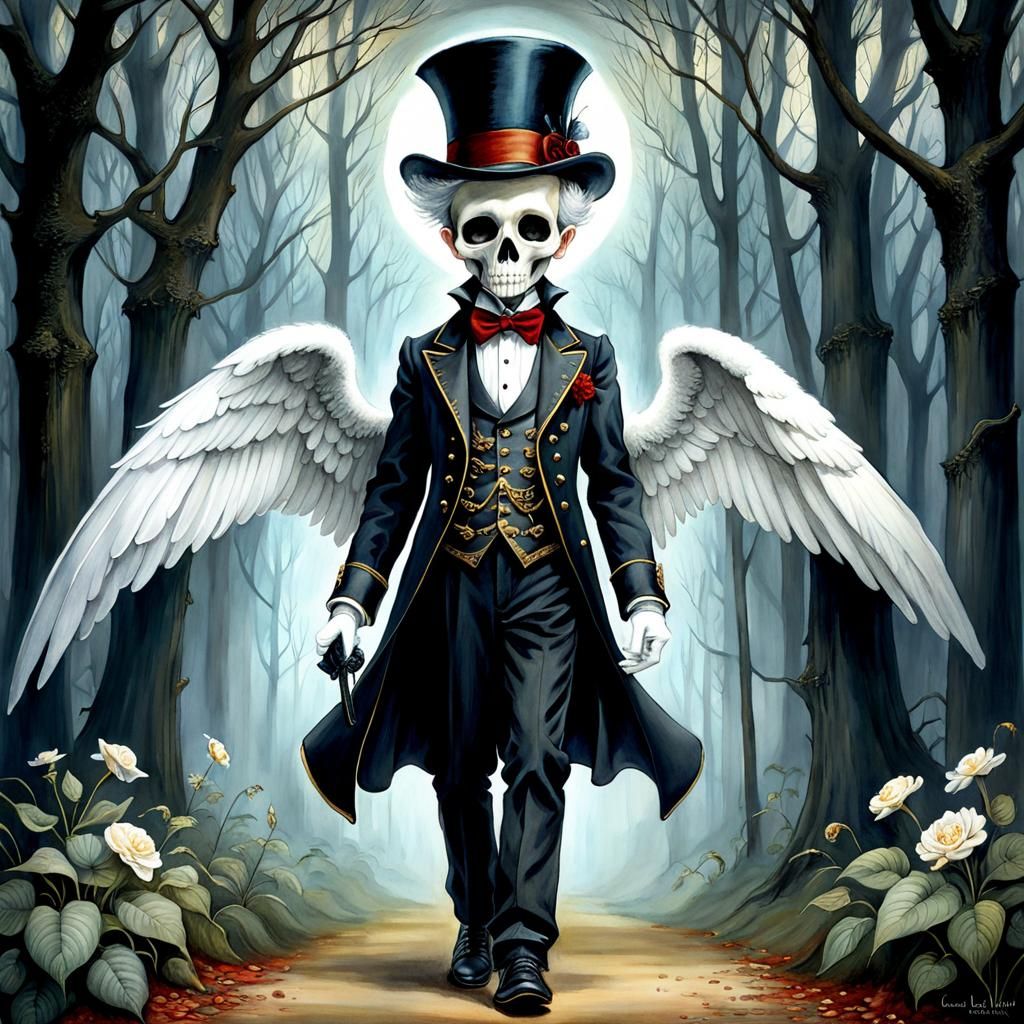 Whimsical Angel of Death Portrait in Watercolor