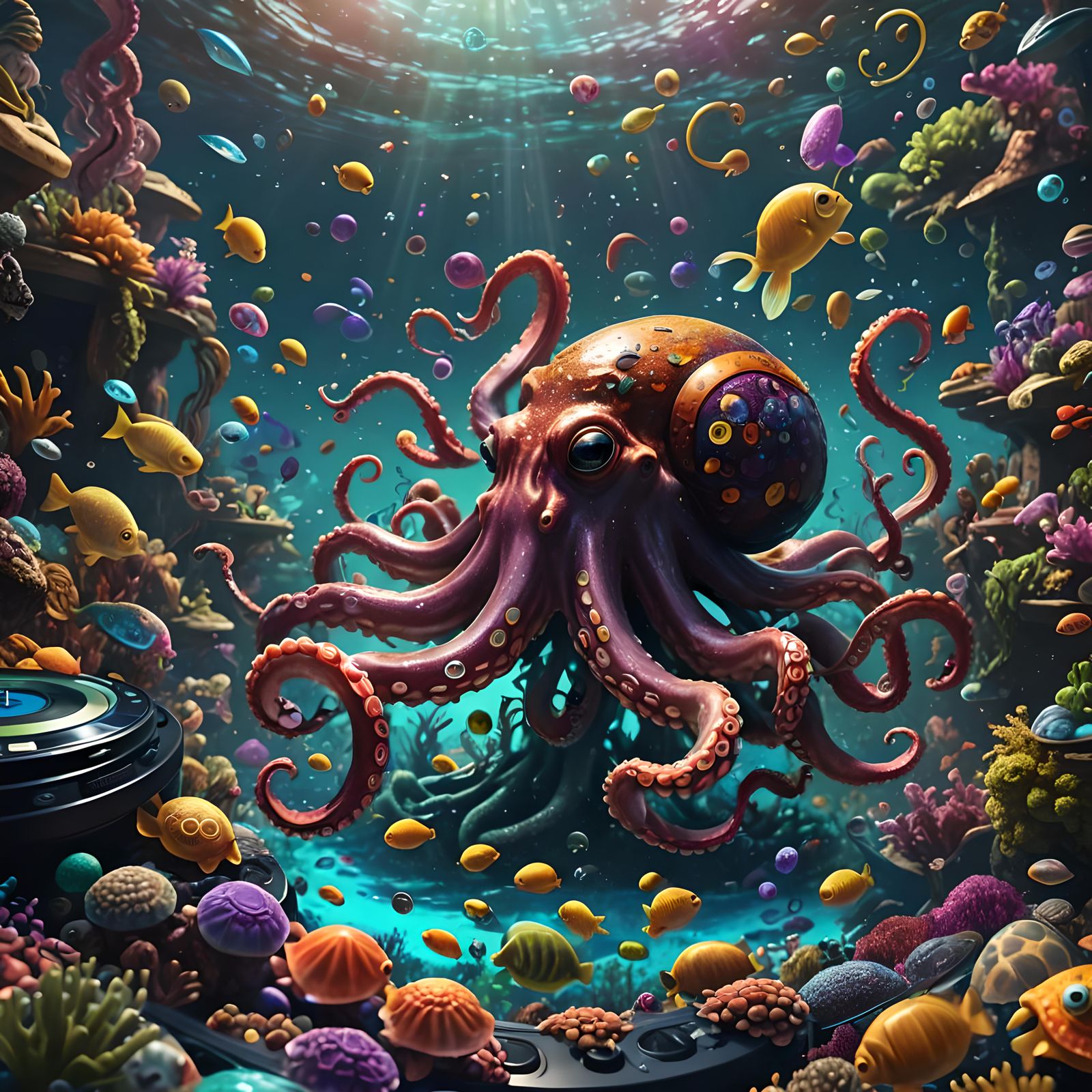 Octopus DJ Rocks Underwater Party in Digital Art