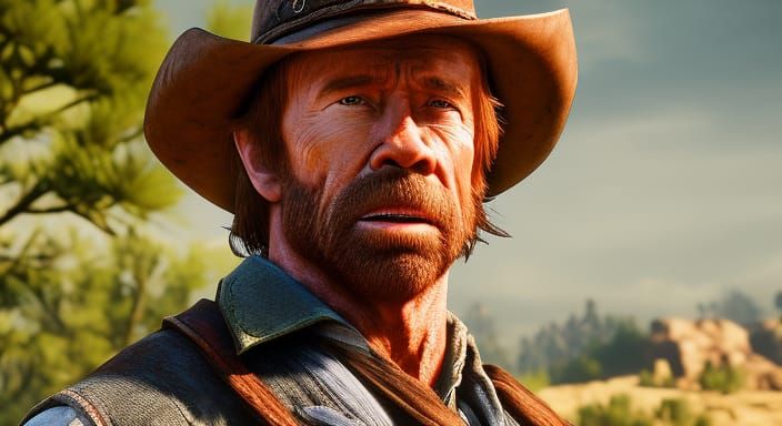 Hyperrealistic Chuck Norris Portrait in RDR2 Style