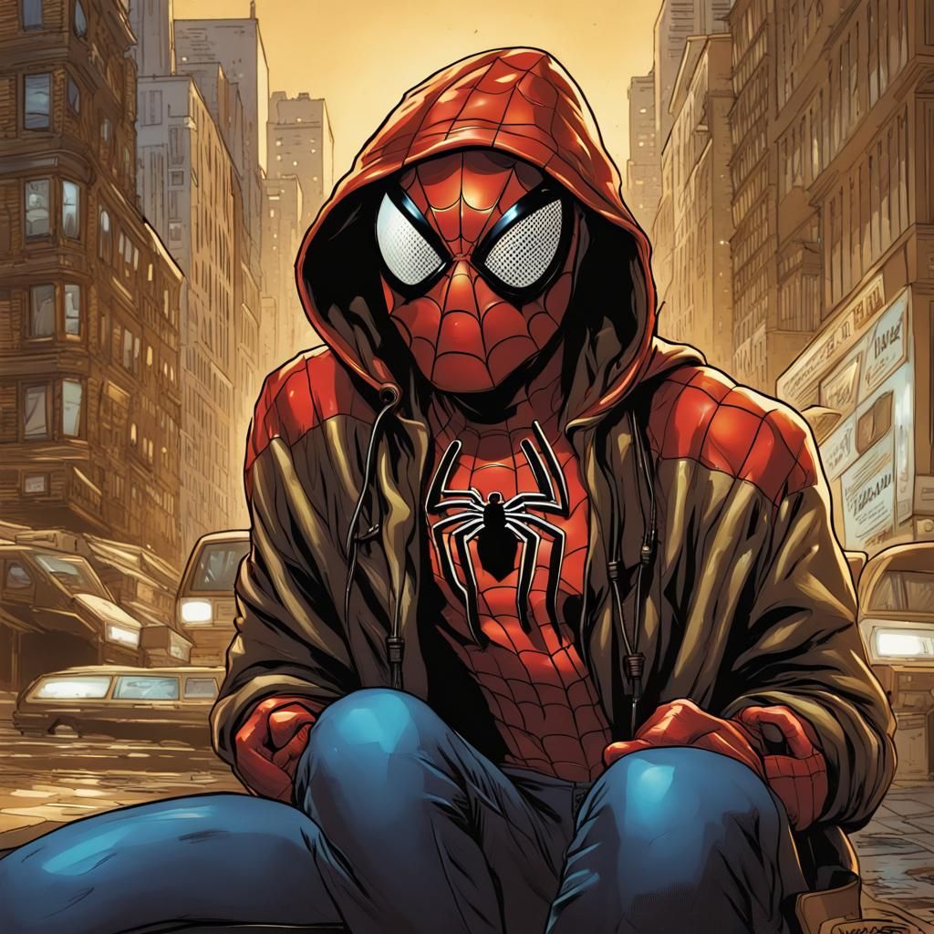 Miles Morales Spider-Man with Hoodie in Comic Style