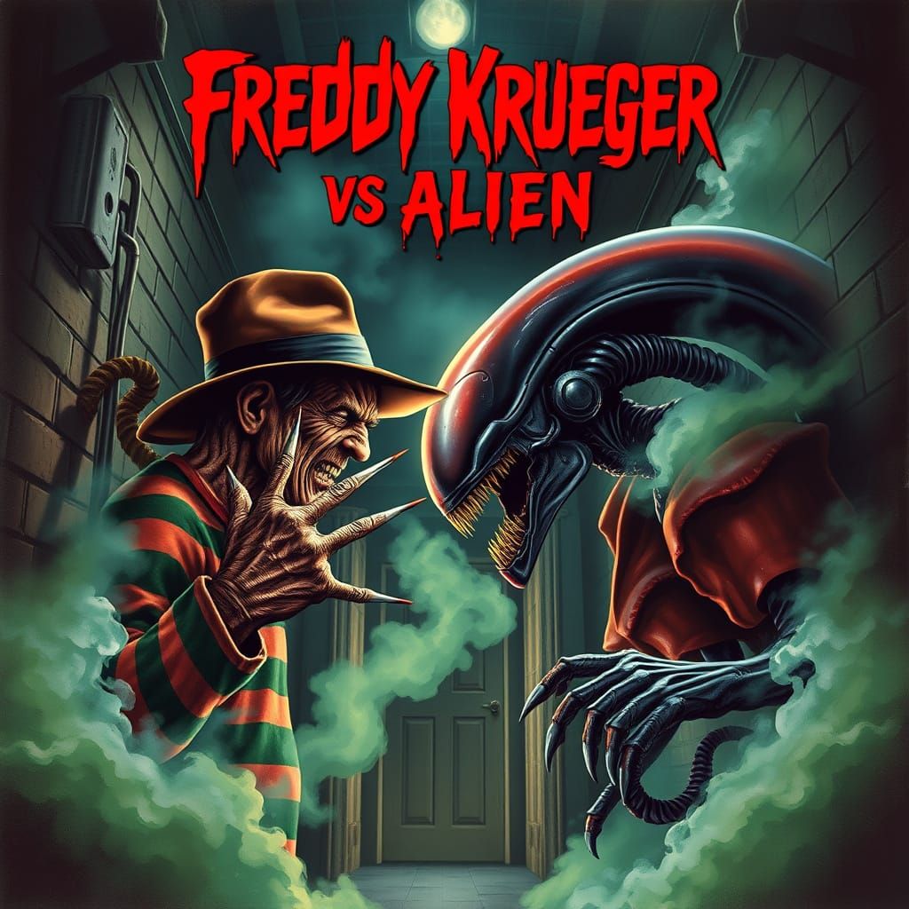 Freddy Krueger vs Xenomorph: 80s Horror Poster Art
