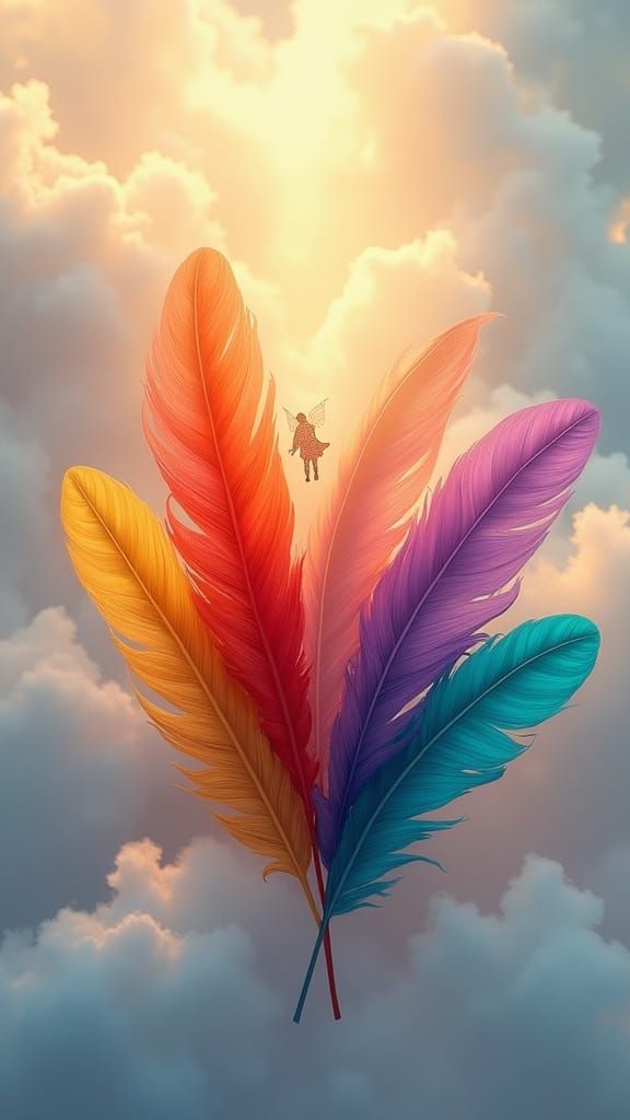 Colorful Angel Feathers in Dreamy Ethereal Style