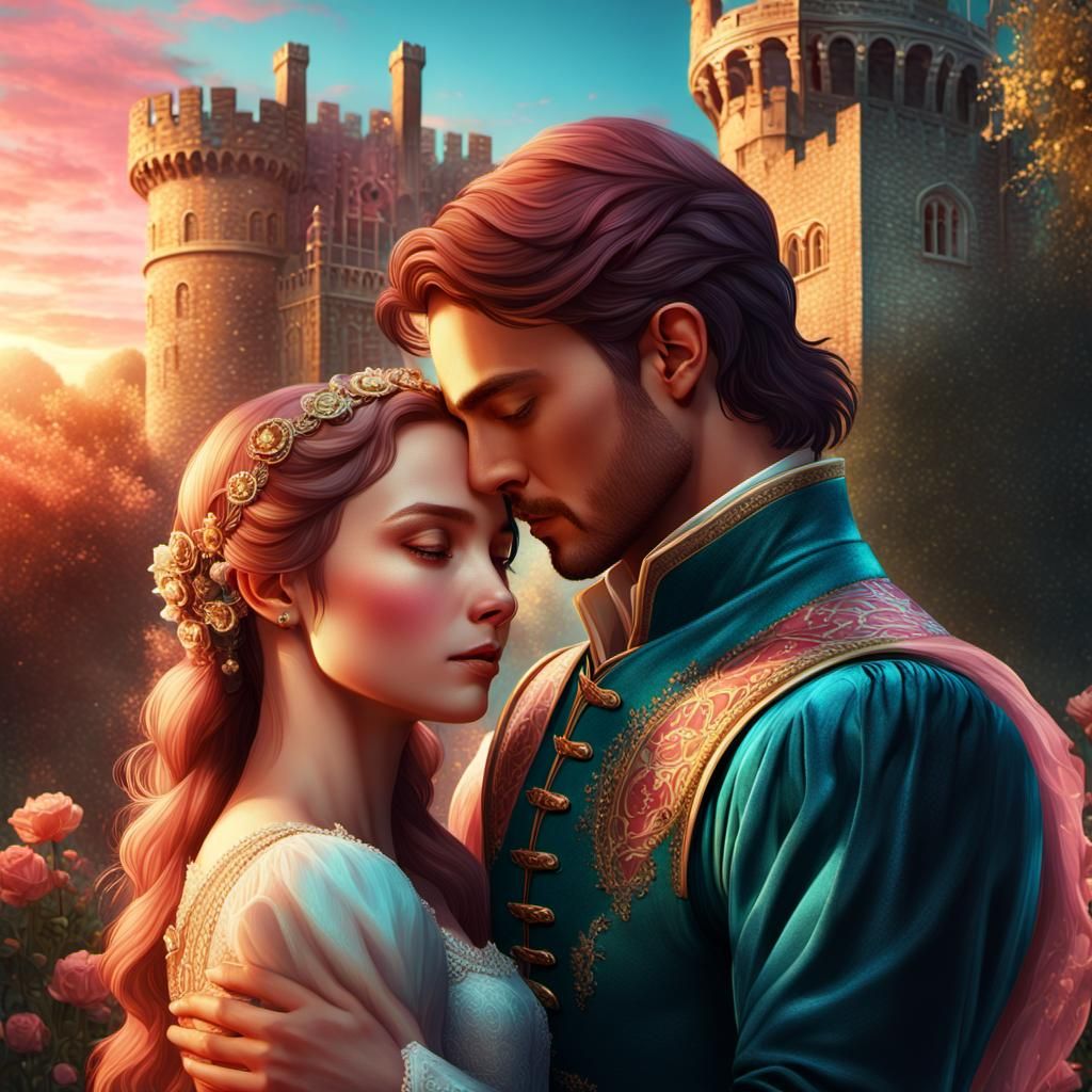 Romeo and Juliet Embrace: Romantic Digital Painting
