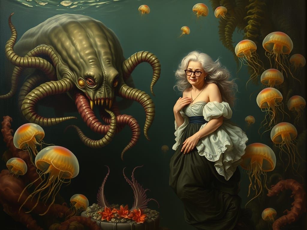 Cthulhu and Mermaid in Rococo Painting Style