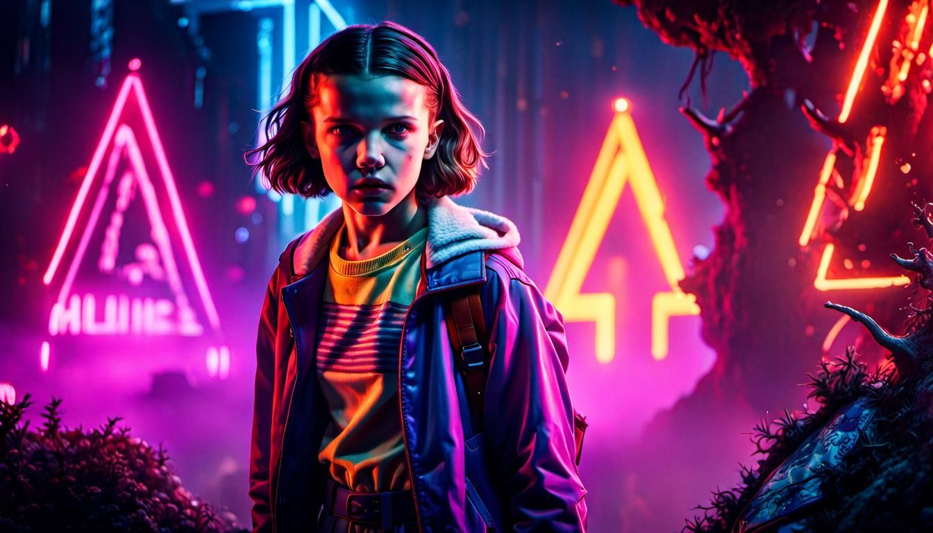 Eleven Fighting Monster in Upside Down: Dark Fantasy Art