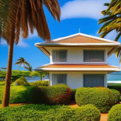 Retro-Futuristic Island House in Cinematic Style