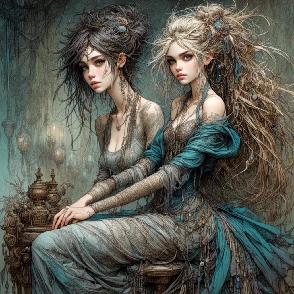 Girls' Carriage Ride: Vibrant Fantasy Illustration