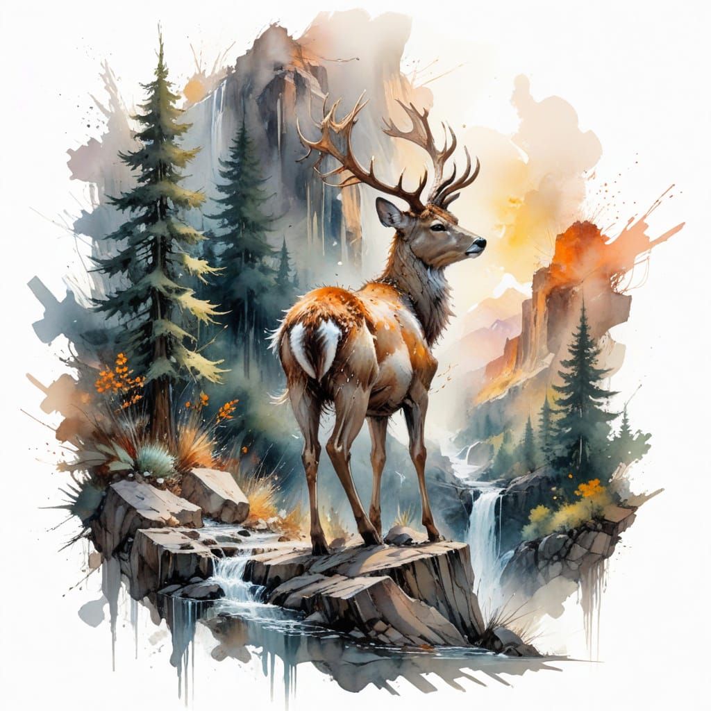 Mountain Forest Serenity in Fine-Tuned Watercolour