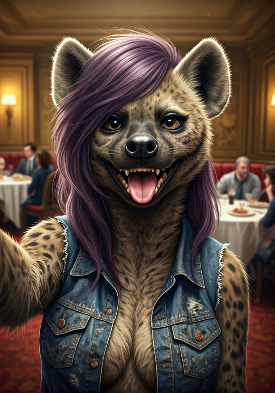 Lithe She-Hyena Captured in Candid, Photorealistic Selfie