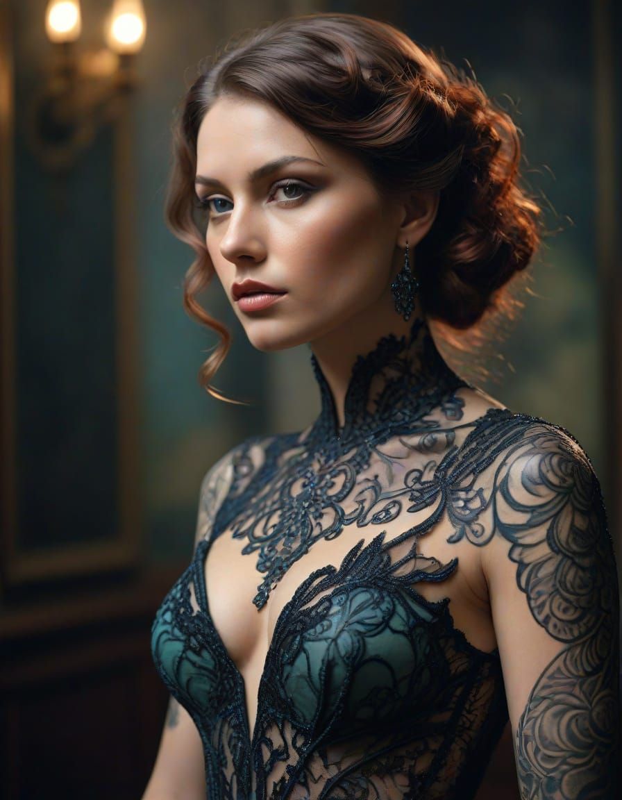 Ethereal Tattooed Beauty in Sequin Gown