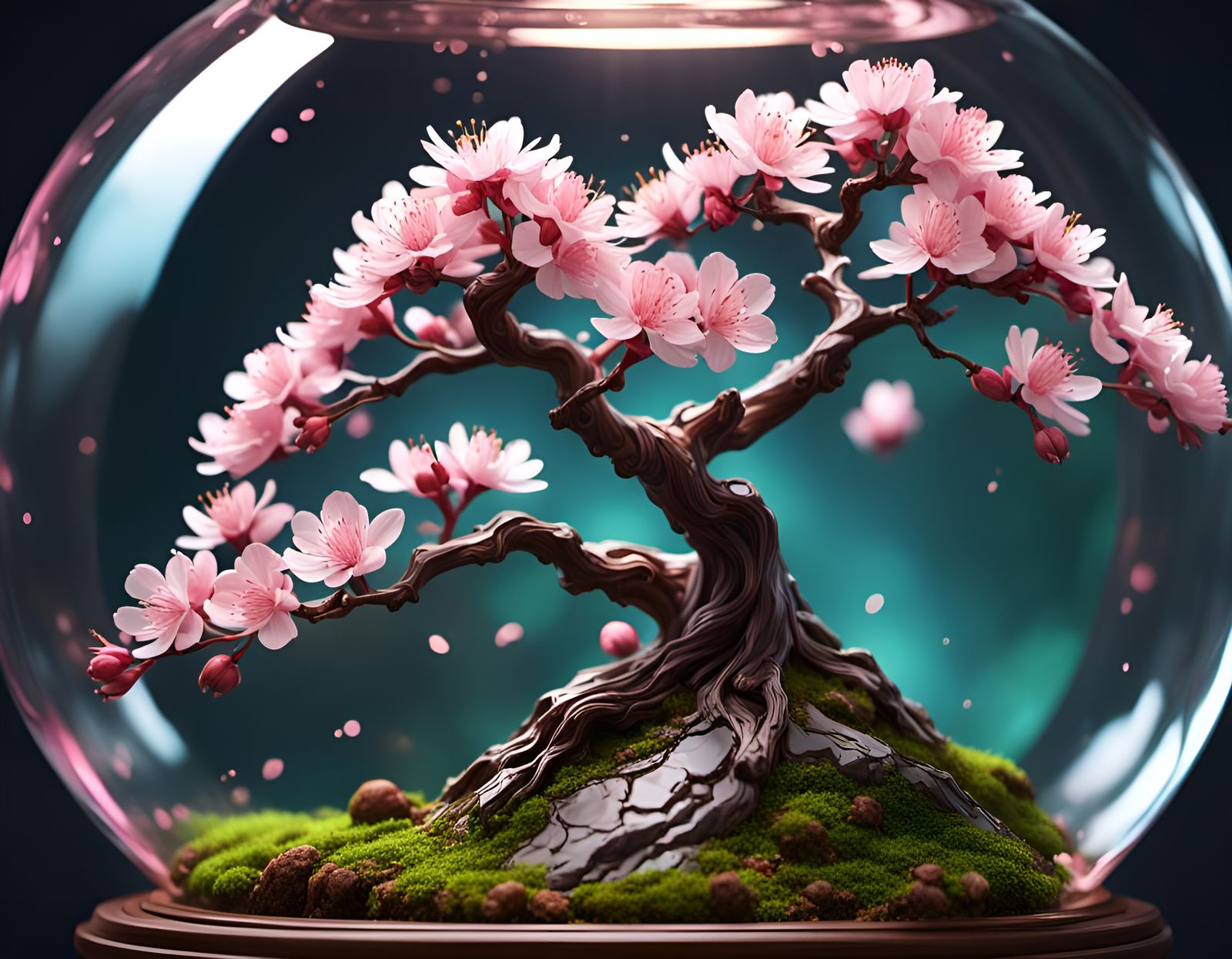 A miniature beautiful cherry blossom crossed bonsai