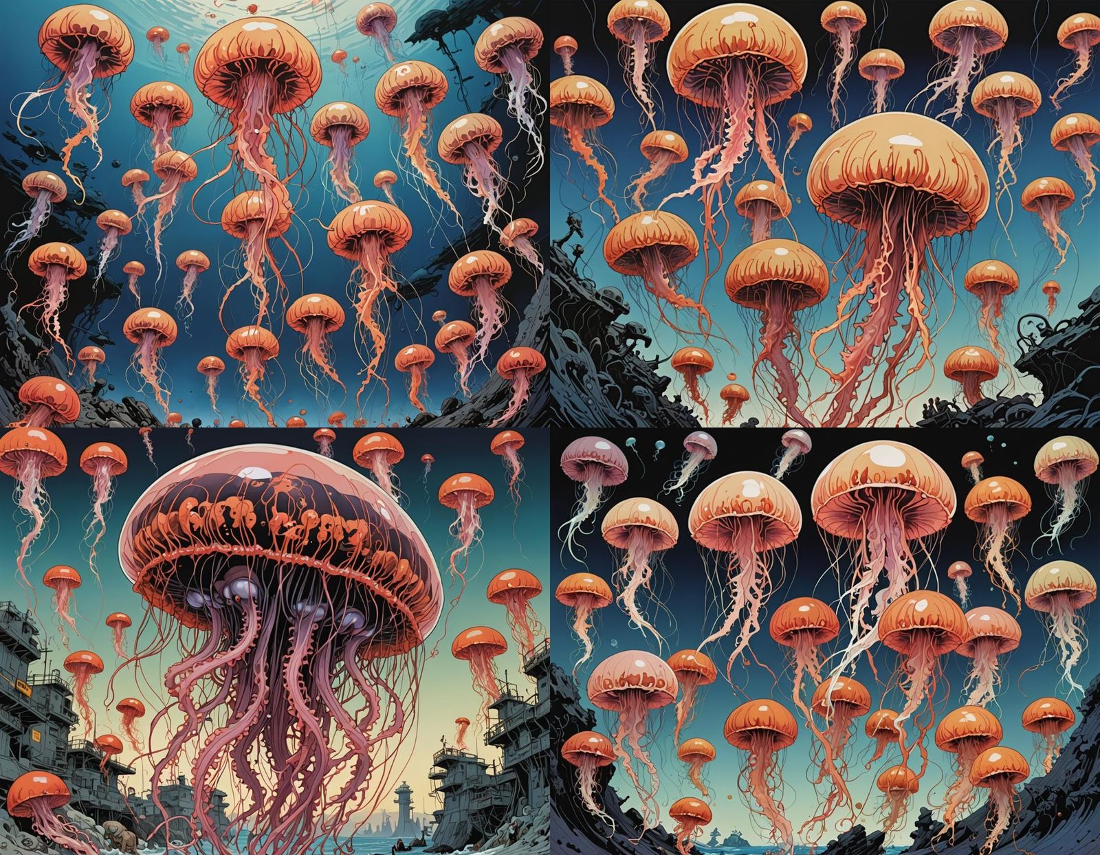 Barbaric Jellyfish Vivisection in Surreal Vector Art