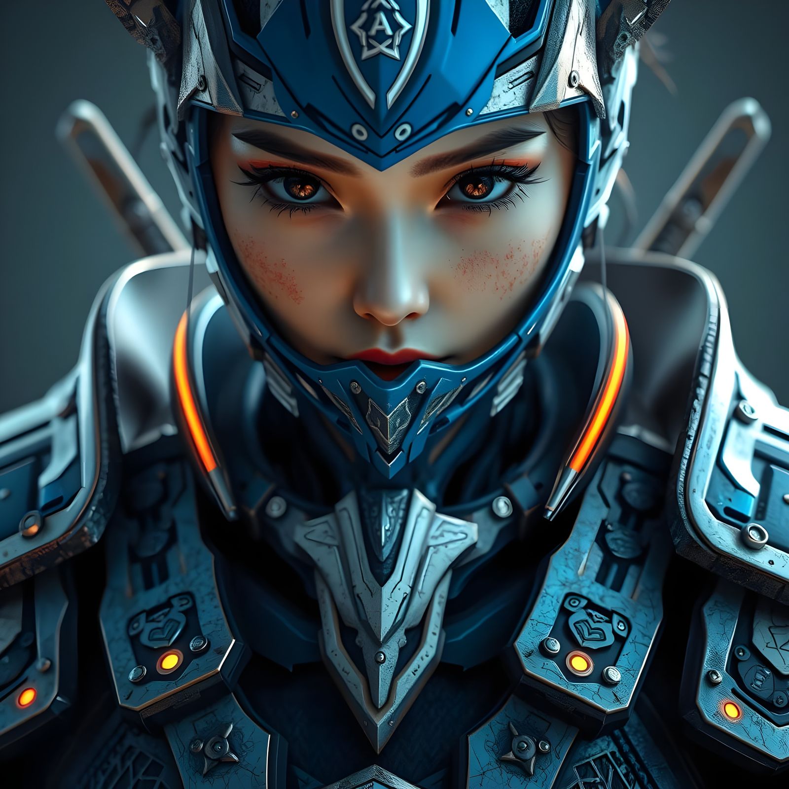 Women Wearing Samurai Armor in Close-Up 3D Render