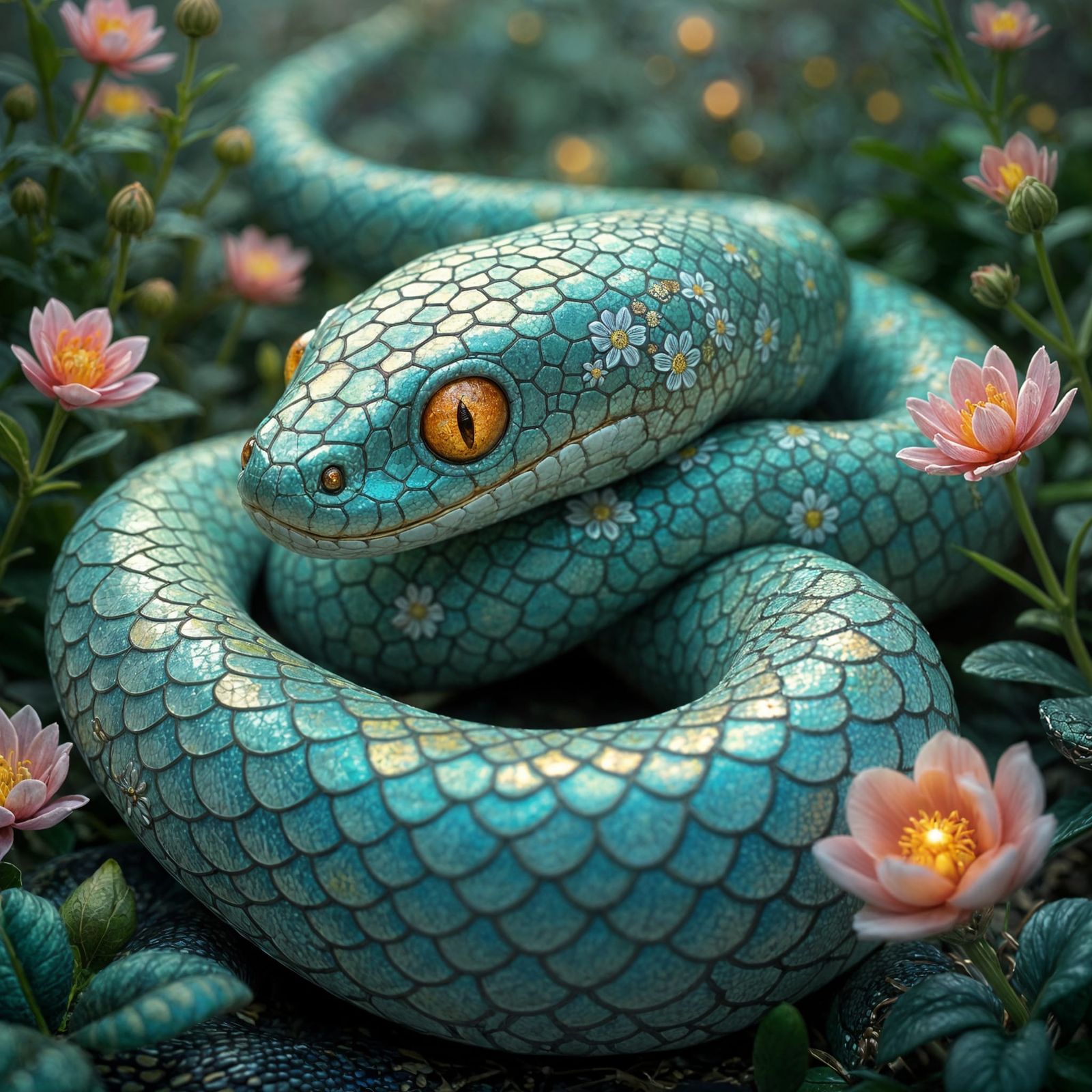 Iridescent Snake Mosaic in Digital Artwork
