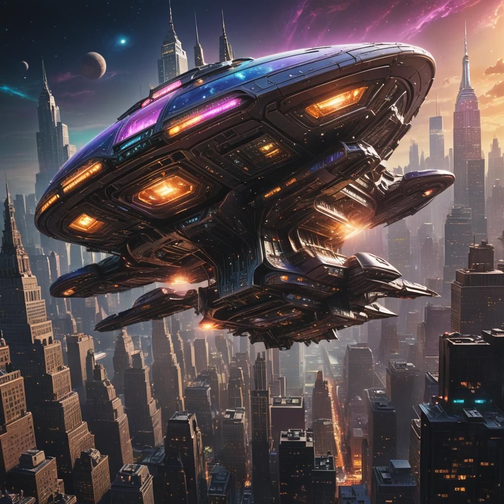 Alien Mothership Over New York City in Sci-Fi Style