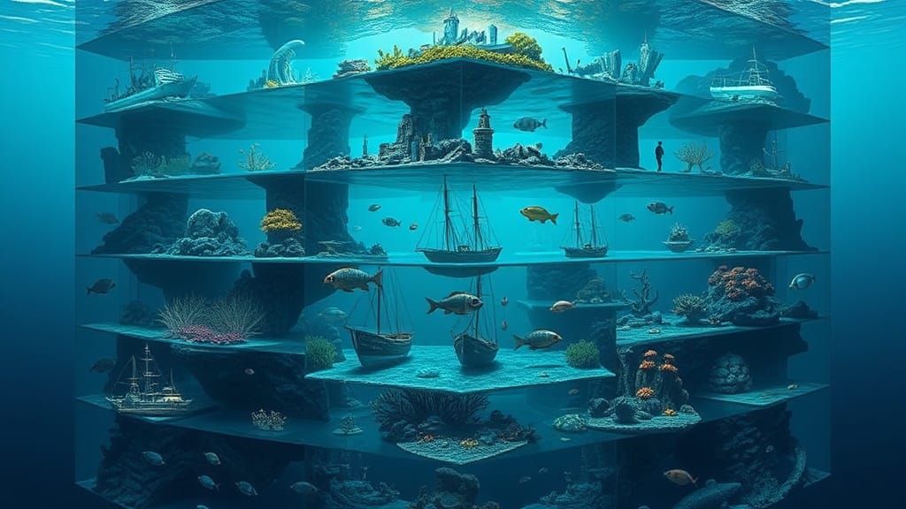 Surreal Underwater Ecosystems in Vertical 3D Landscape