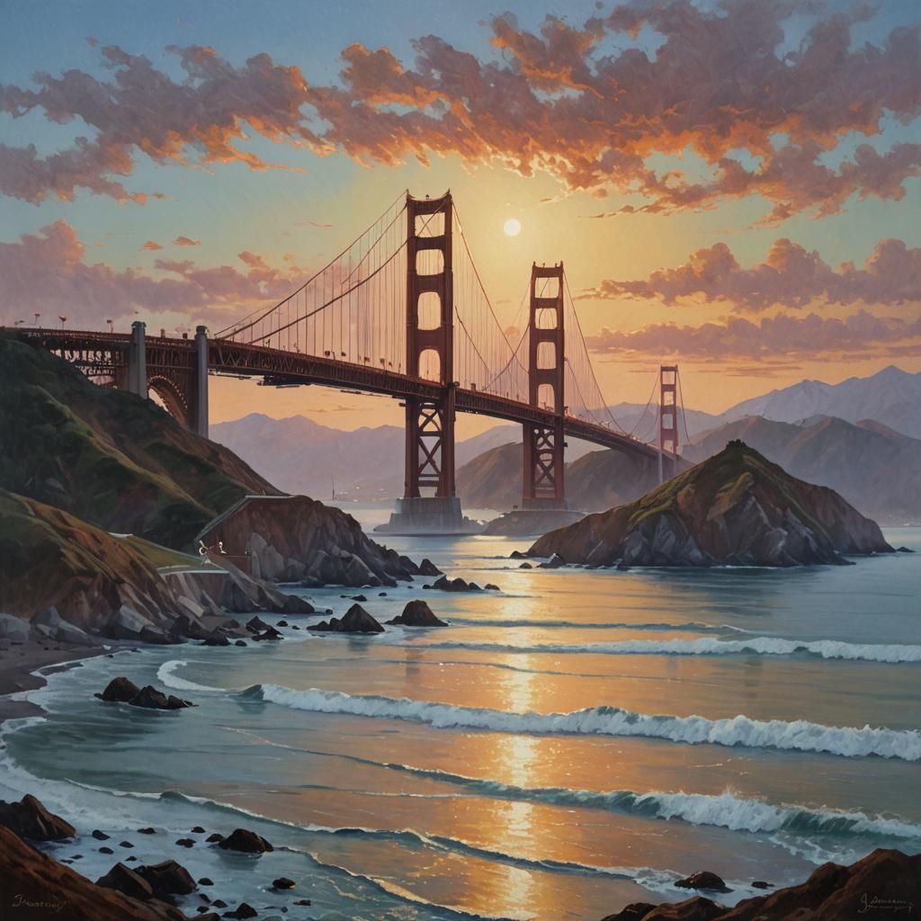 Golden Gate Bridge Sunrise: An Oil Painting