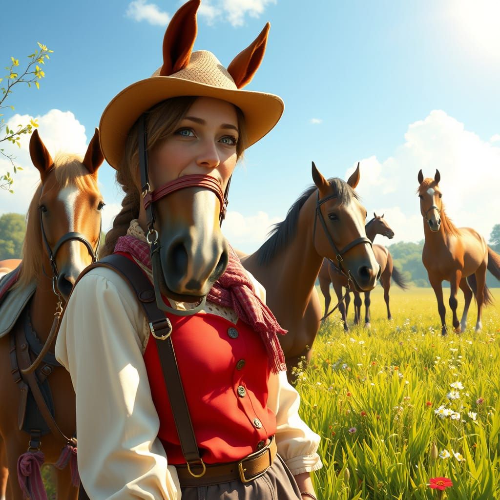 Enchanted Horse Enthusiast in Whimsical Meadow