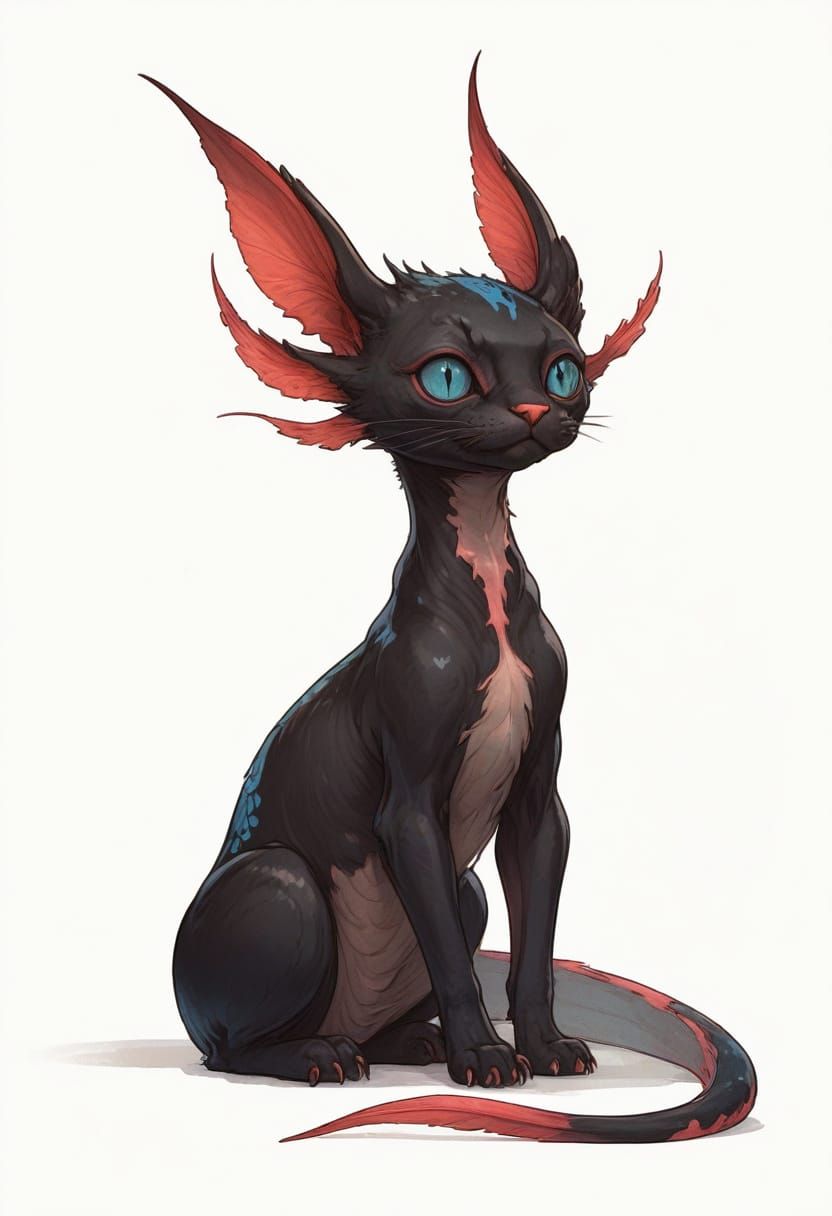 Cute Cat-Axolotl Hybrid with Glowing Eyes, Heroic Fantasy Ar...