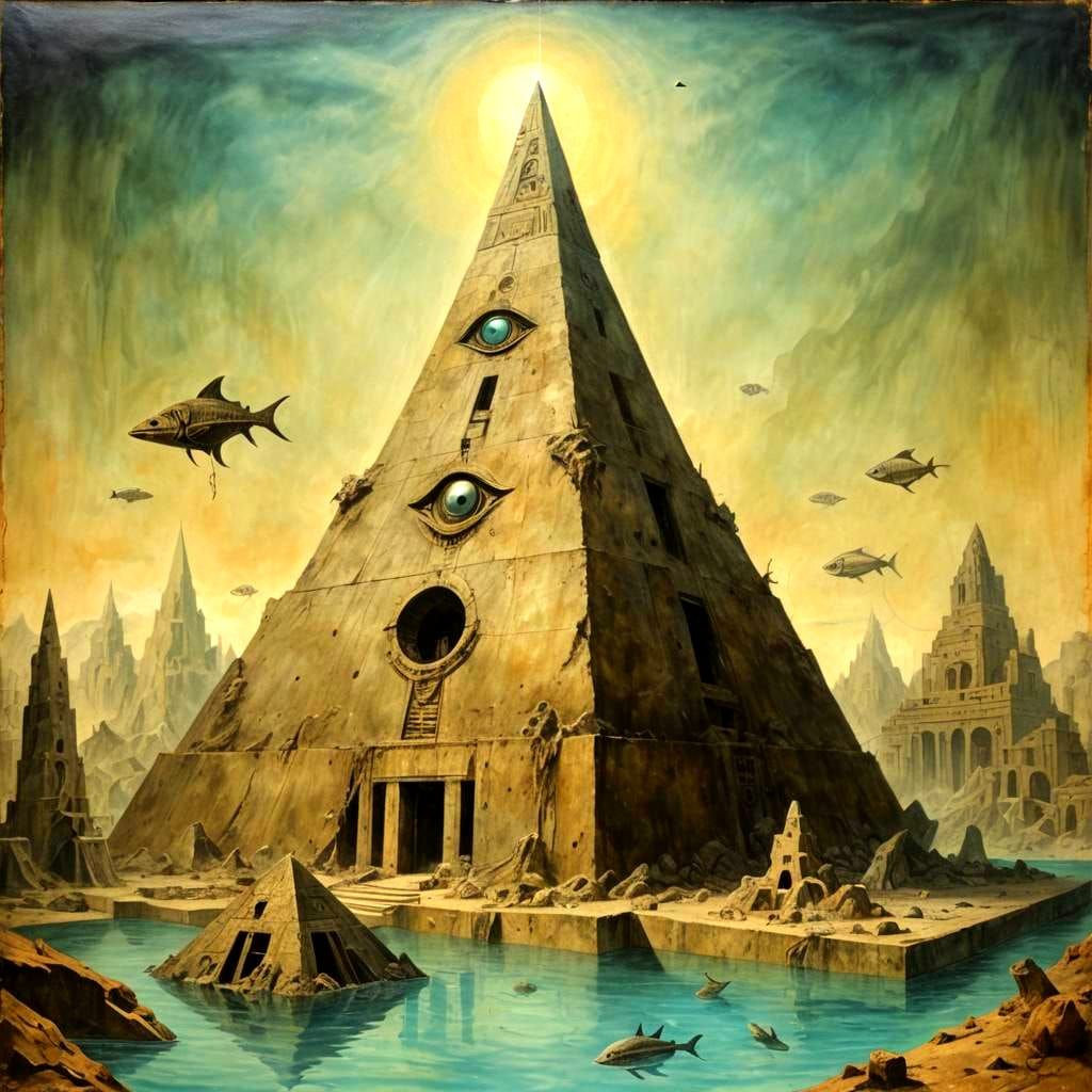 Surreal Cryptid in Ruined Temple: A Grimdark Vision