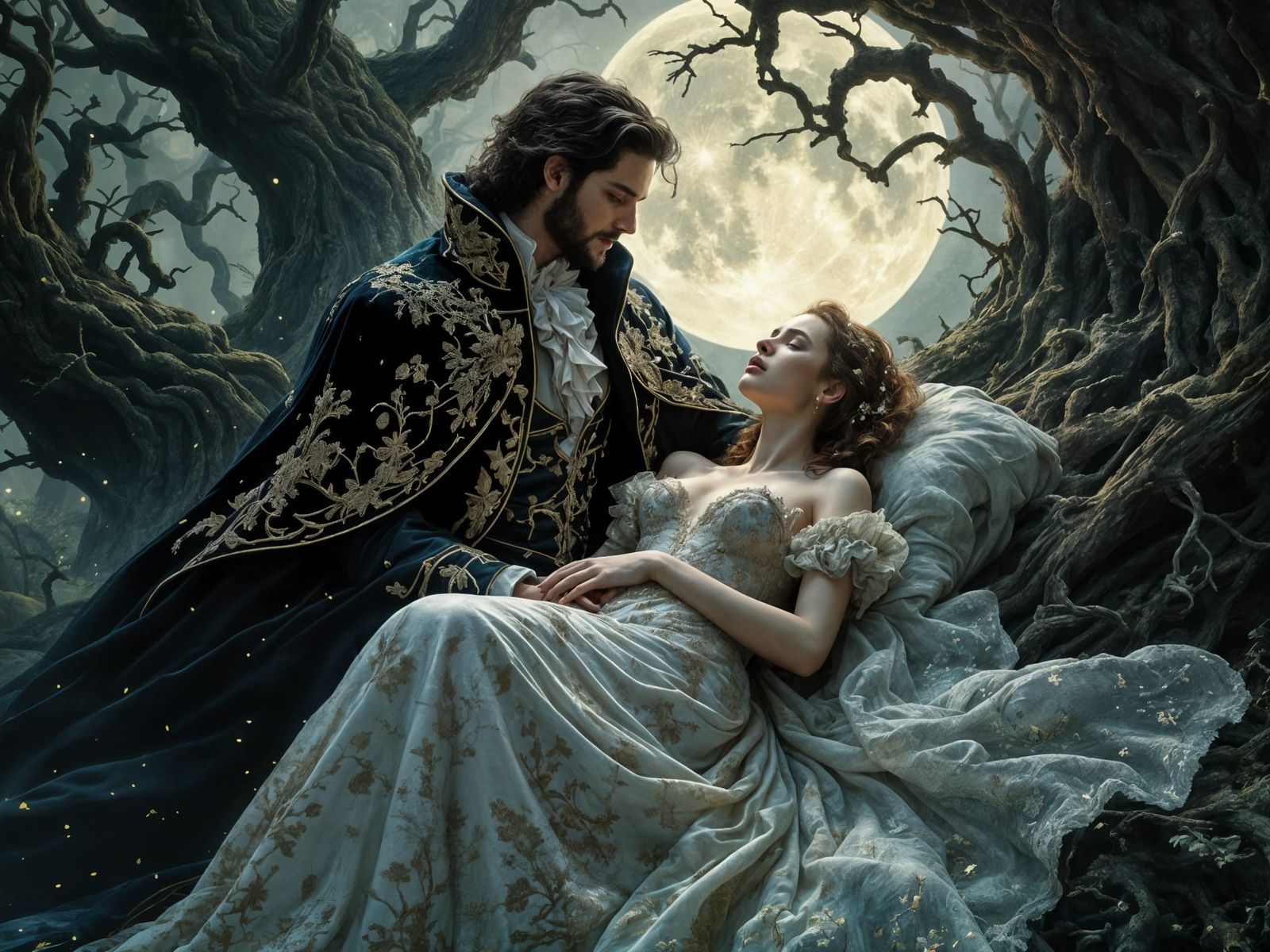 Enchanted Prince and Sleeping Princess in Forest
