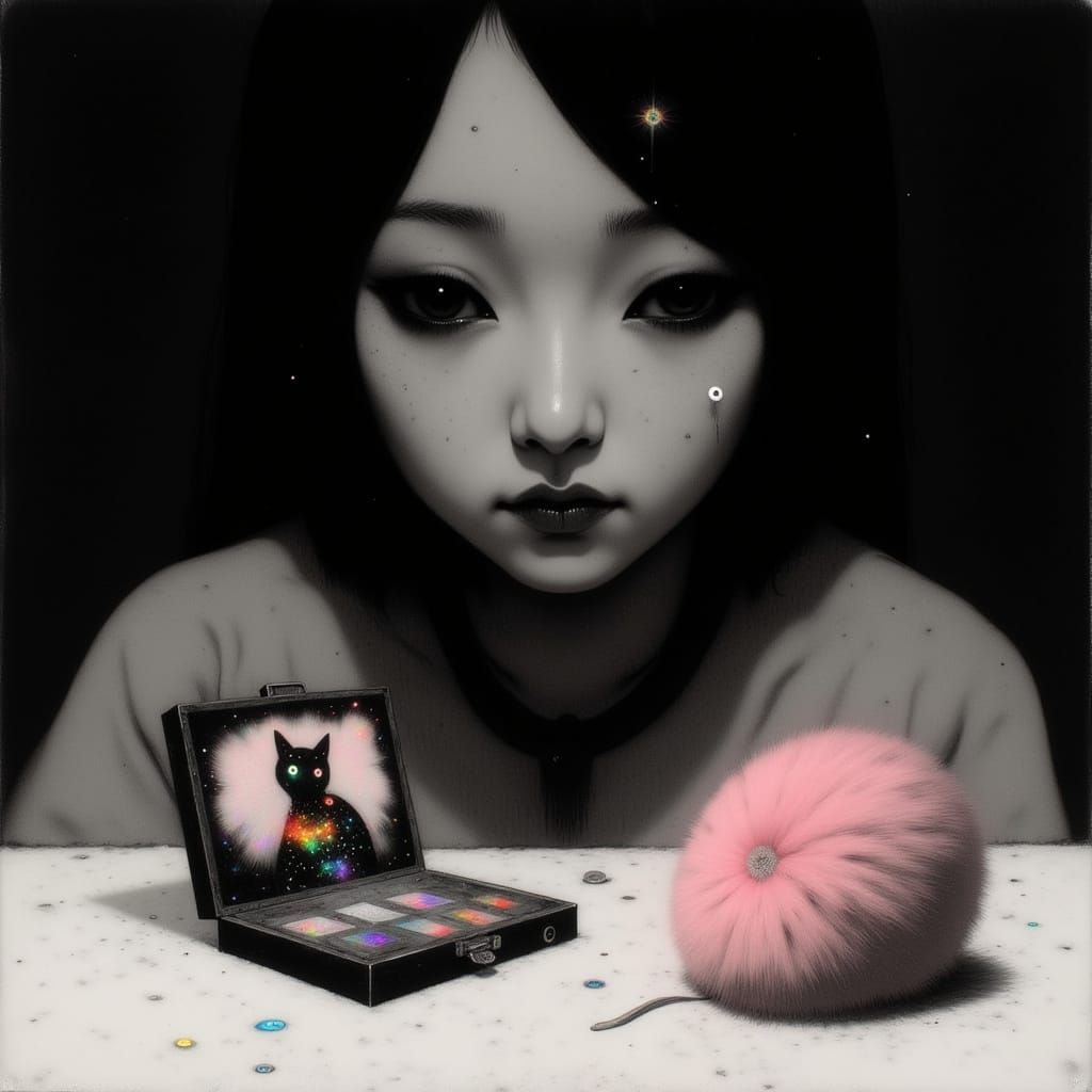 Mysterious Japanese Woman in Black and White Close-Up