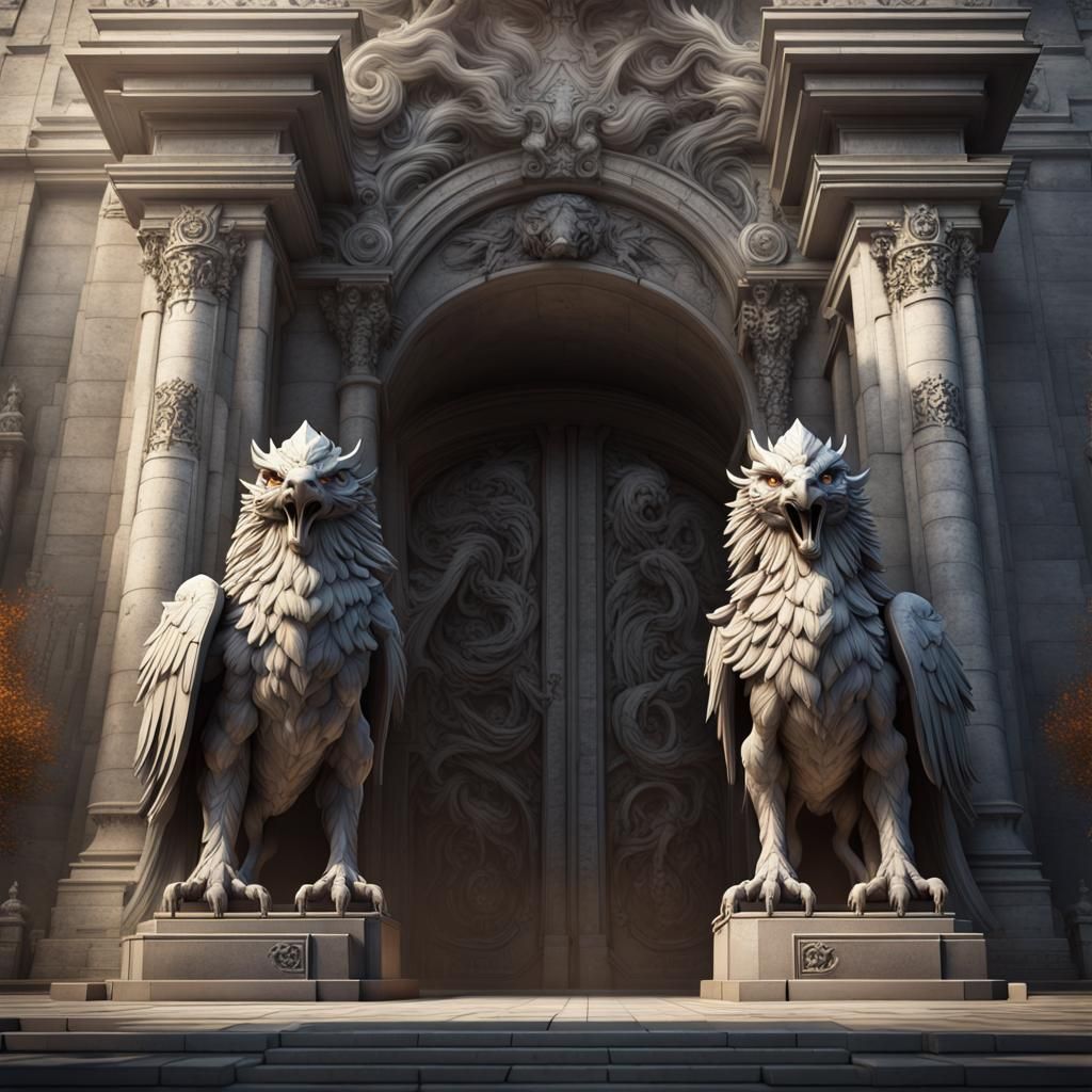 Marble Griffons Guarding Mountain City Gate