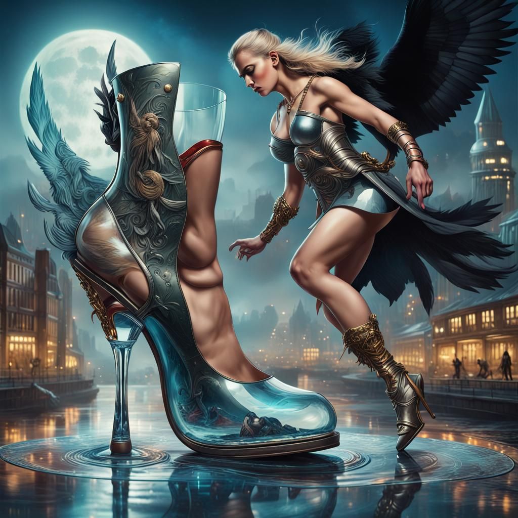 Viking Warrior Women Fight in Glass High Heels