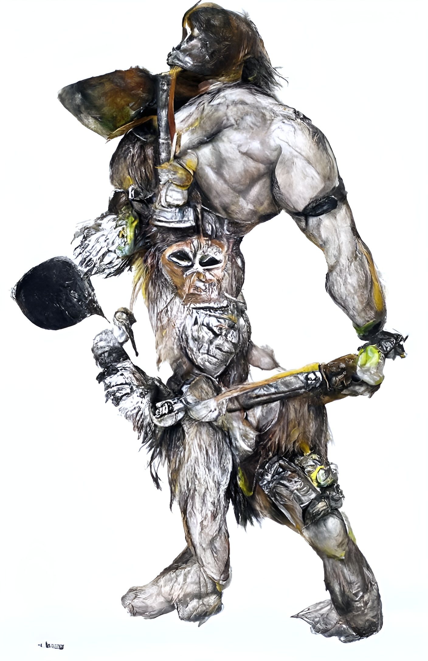 Apeman Warrior with Axe: Fantasy Art in 3D