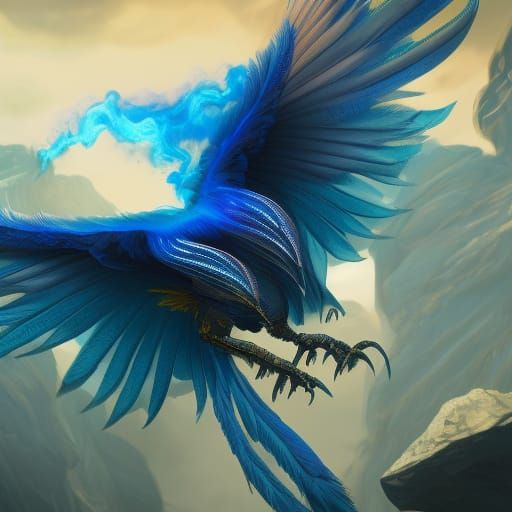 Blue Fire Phoenix Bird Fantasy Art