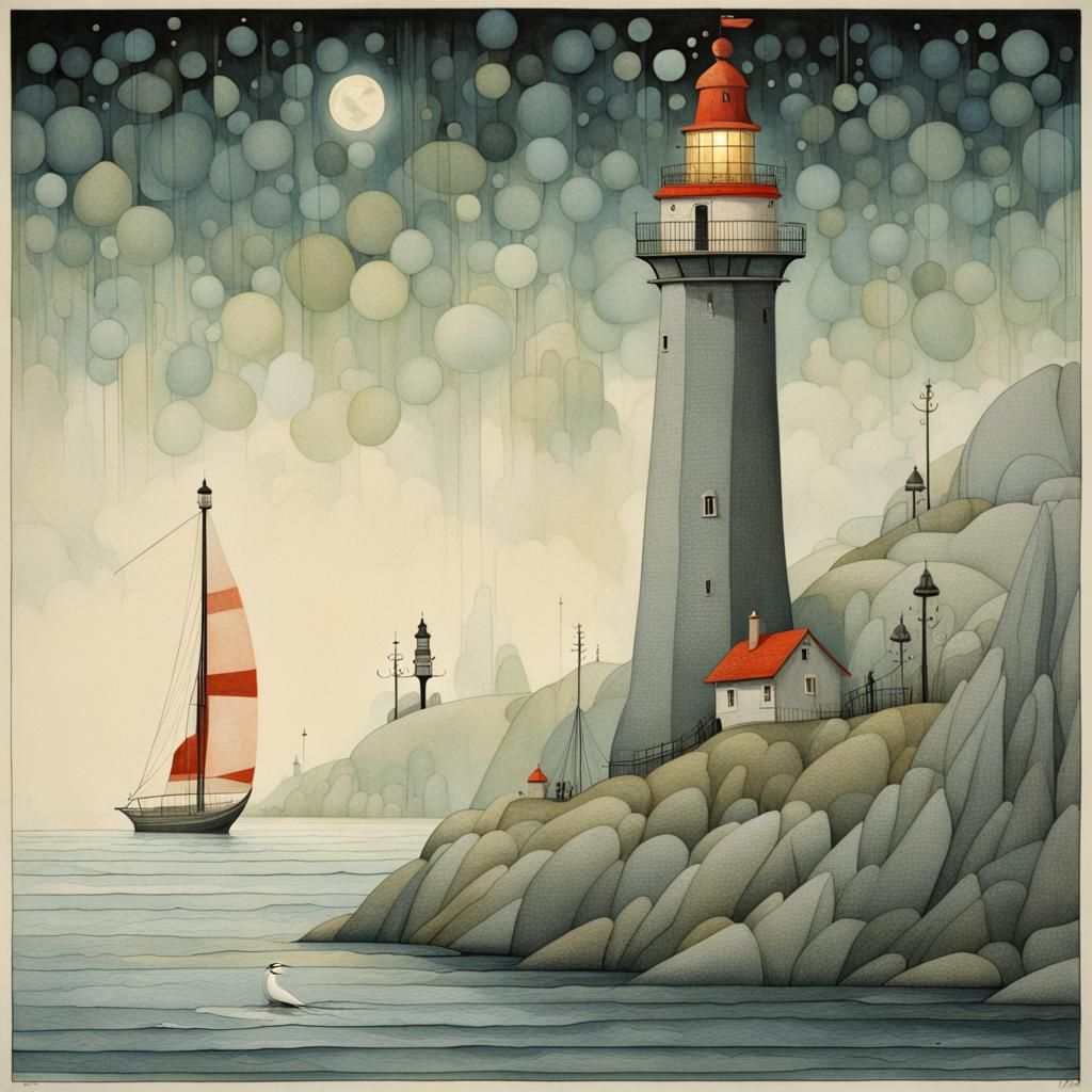 Coastal Lighthouse in Golden Age Illustration Style