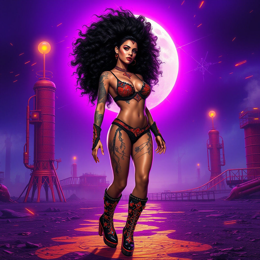 Futuristic Siren in Neon Landscape, Greg Rutkowski Style