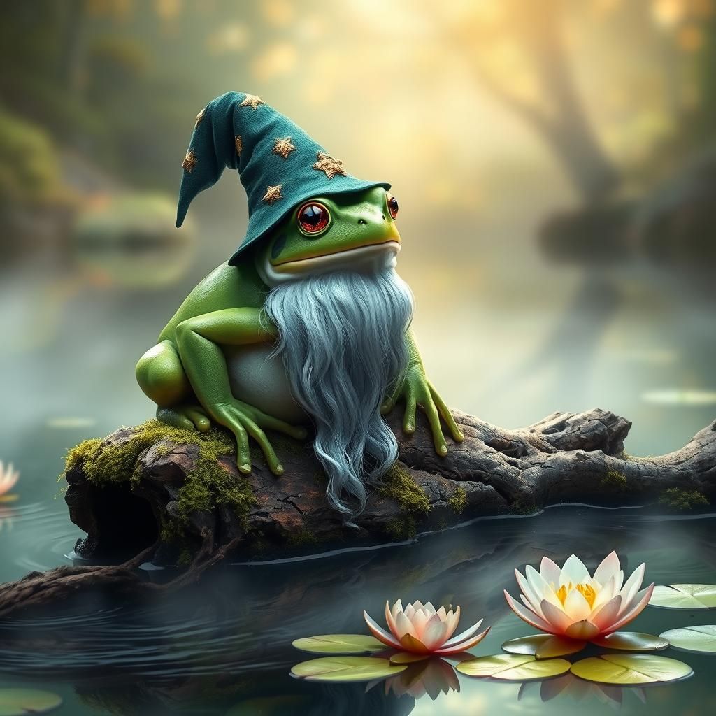 Mystical Frog Wizard in Dreamlike Setting