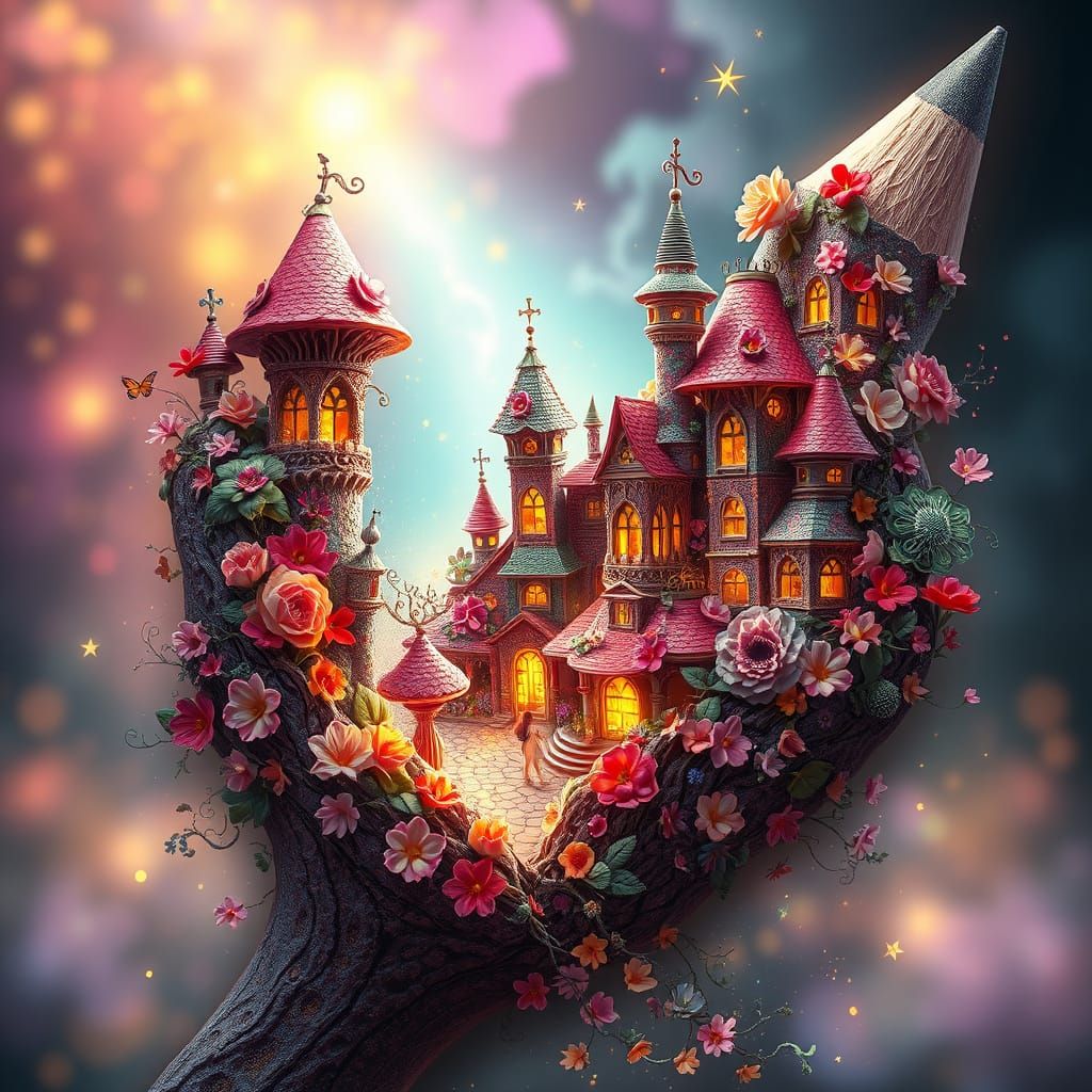 Whimsical Fairy City Grows From Ornate Pencil