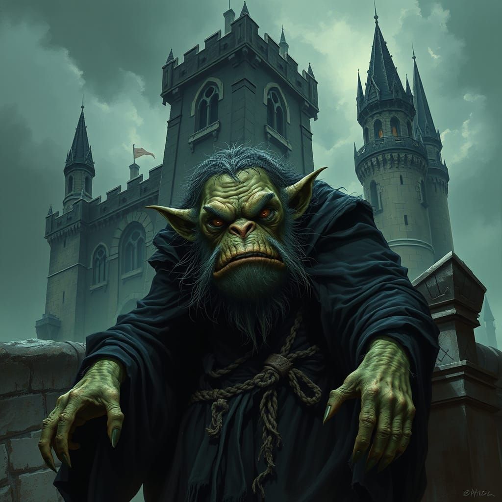 Menacing Troll Guarding a Dark Tower