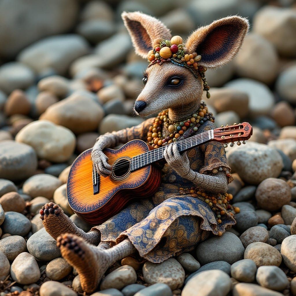 Macrame Hippie Kangaroo Playing Guitar