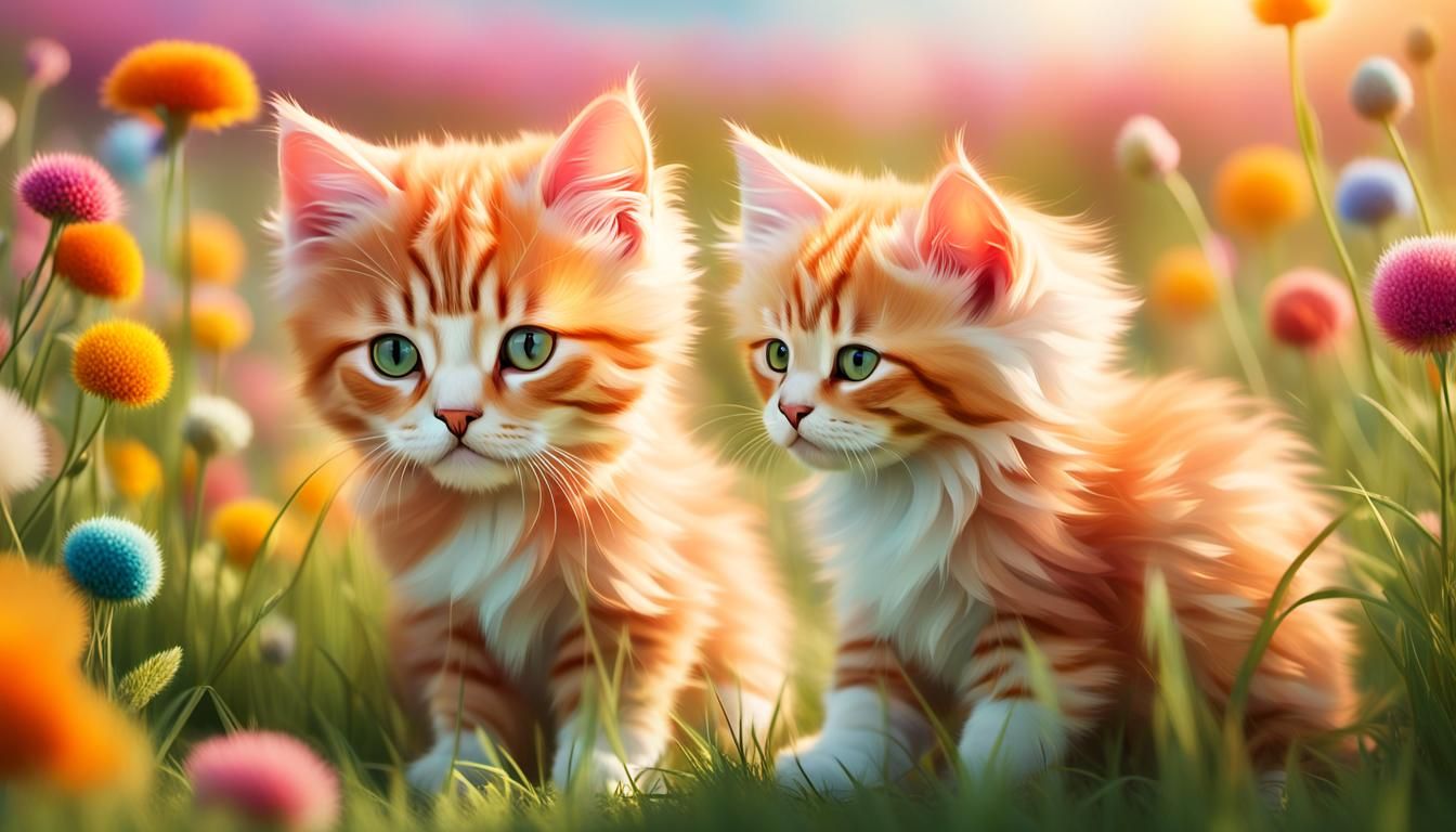 Cubist Kitten in Meadow Digital Art