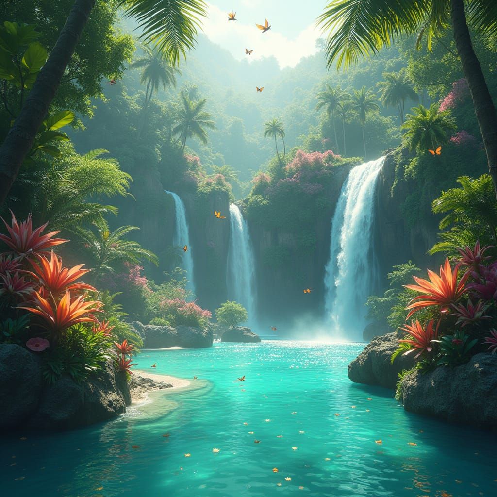 Tropical Island Oasis: Fantasy Cinematic Film Still