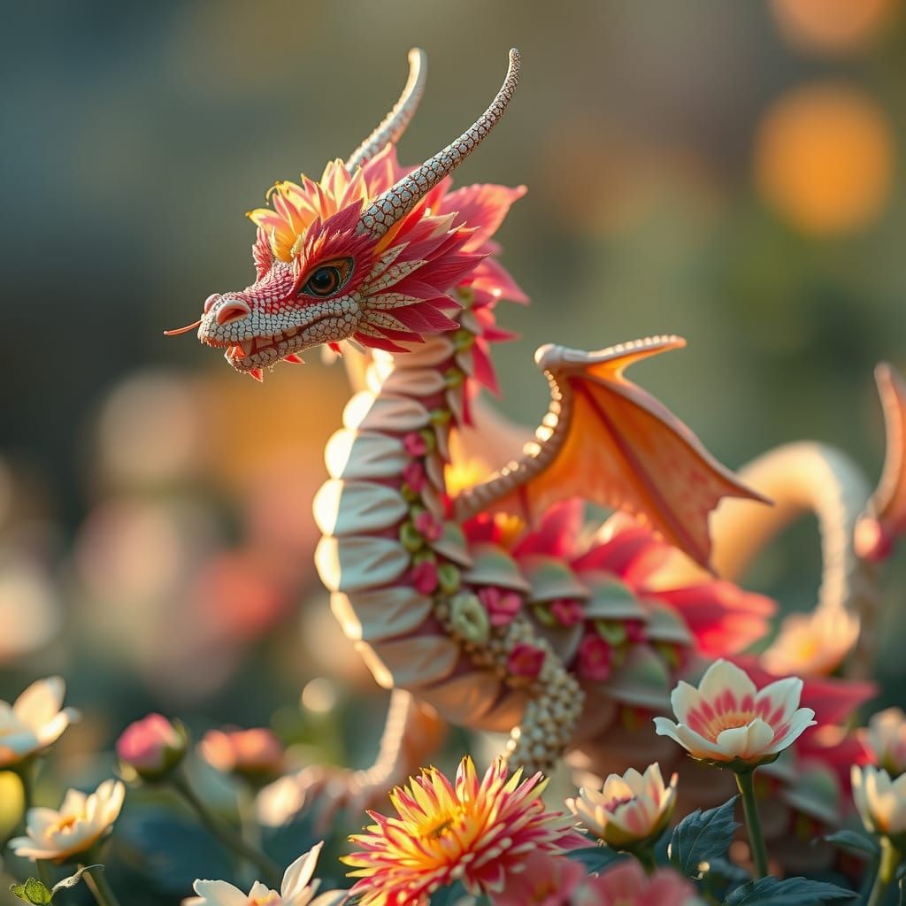 Floral Dragon in Impressionist Style