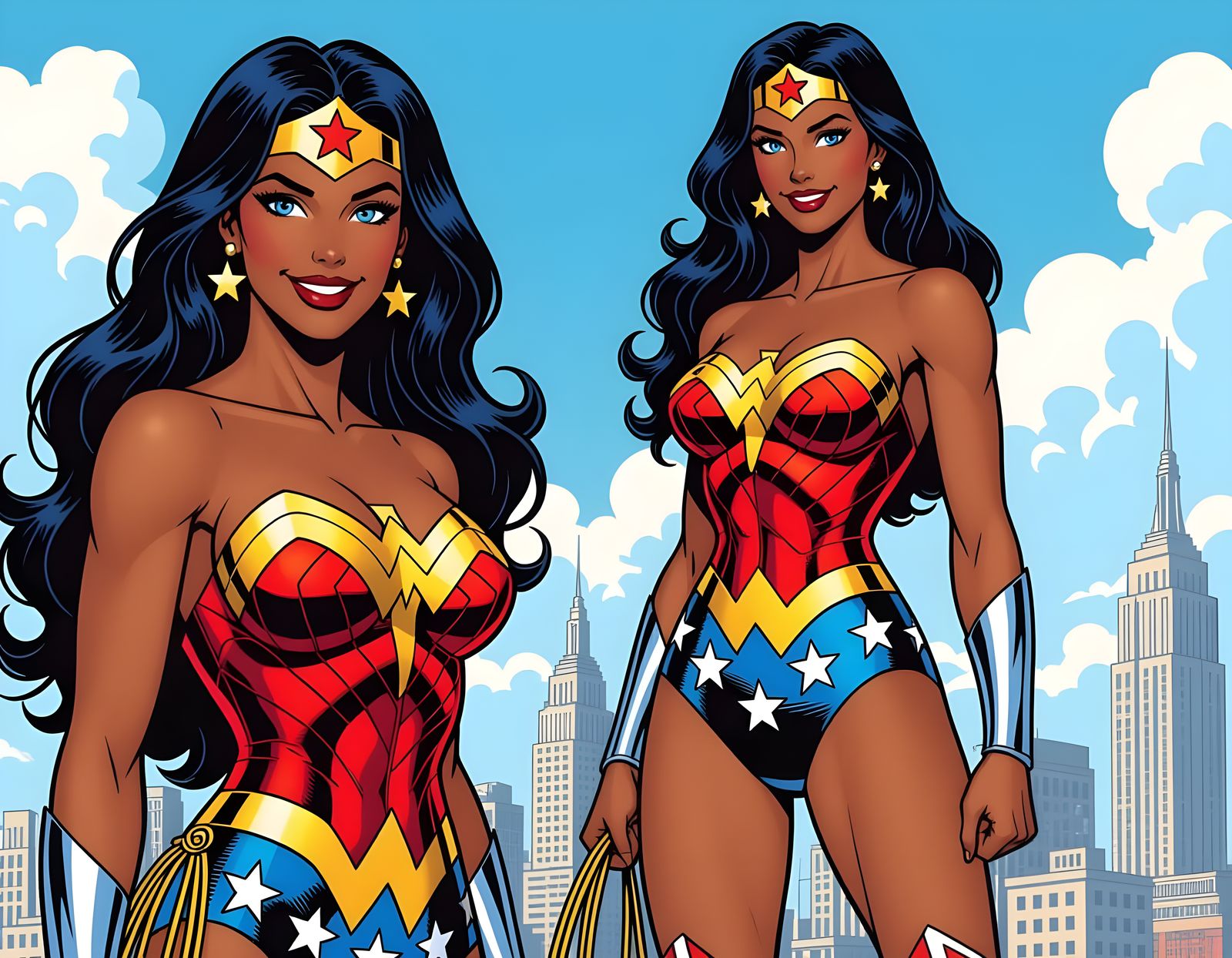 Wonder Woman in Heroic Cityscape, Digital Art