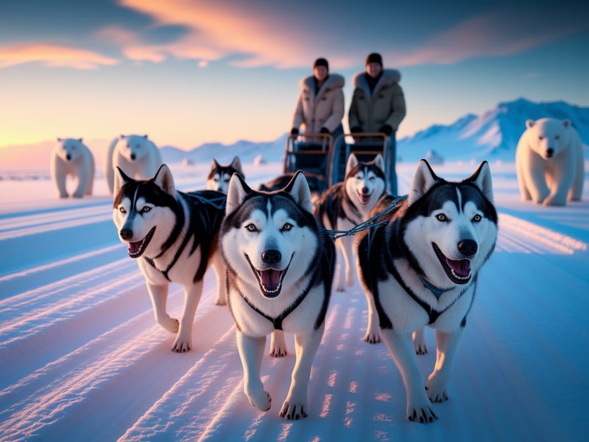 Thrilling Alaskan Sled Journey at Sunset