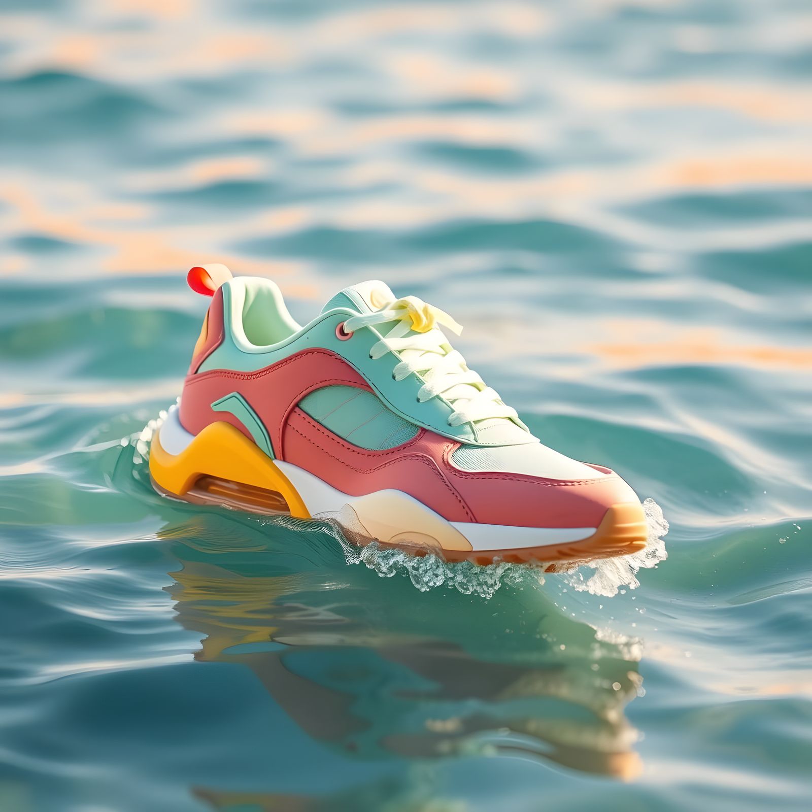 Vibrant Sneaker Washed by Turquoise Ocean Wave