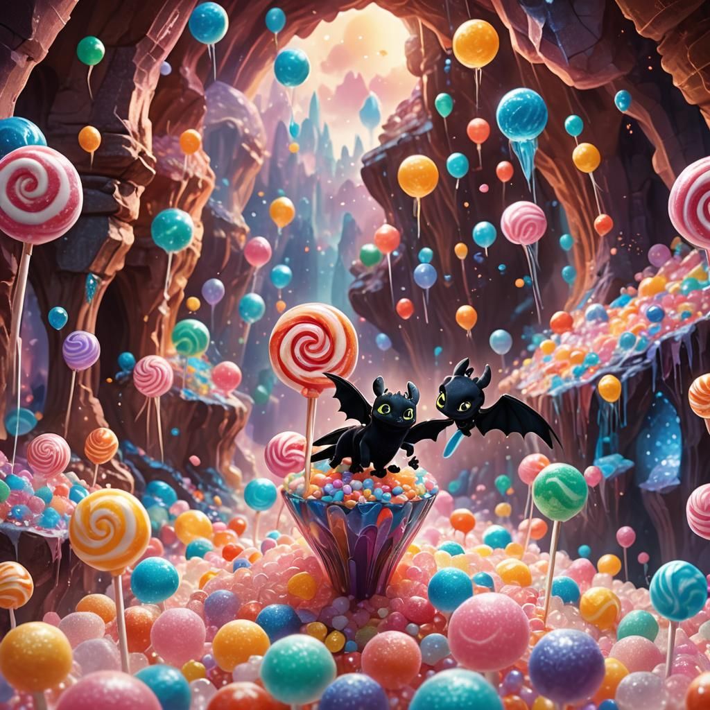 Hiccup and Toothless in Sparkling Candy Crystal Caves