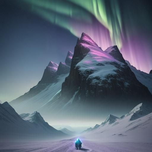 Eagles Soaring Under Northern Lights: Digital Matte Painting