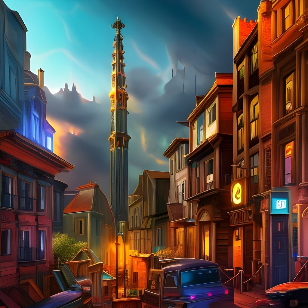 Stained Glass Skyscraper in Digital Landscape Art